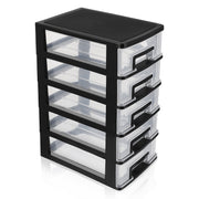 Healifty Plastic Storage Box, Multifunctional Five-Layer Drawer Organizer, Black and Transparent - Elegant Design