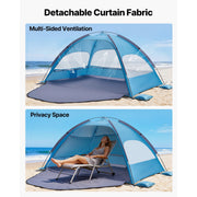 KFFKFF Beach Canopy Tent for 3 People, UPF 50+ Sun Protection, Lightweight Portable Sun Shelter with Carry Bag and Sand Pockets, Easy Setup