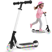 EOTVIA Kids Electric Scooter, Foldable with 3 Adjustable Handlebar Heights, Colorful LED Lights, 60W Motor, 5 Mile Range, White