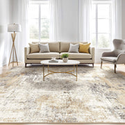 UERMEI 8'x10' Washable Area Rug, Modern Abstract Design, Non-Slip TPR Rubber Backing, Low Pile Polyester Carpet, Grey Gold, X23109B
