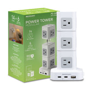 Merkury Innovations Modular Power Tower Power Strip, 14 AC Outlets, 6 USB Ports with 4 USB-C PD 20W, 900-Joule Surge Protector, 4ft Cord, Black