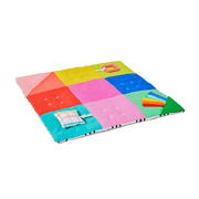 Lovevery Anytime Activity Mat, Double-Sided Portable Baby Play Mat with Silicone Teether, Sound Pillow, Crinkle Flap, Ribbons, Multicolor, Lightweight