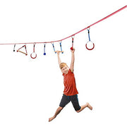 Slackers NinjaLine 30 Ft Kit with 7 Hanging Obstacles, Adjustable Outdoor Playground Fitness Equipment for Kids 5 to 11