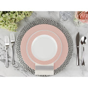 Plasticpro 32 Piece Combo Disposable Plates Set, 16 7.5-Inch and 16 10-Inch White Plates with Elegant Blush Rim, Premium Heavyweight Plastic, 124354