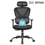 Coolhut Ergonomic Office Chair, High Back with Adjustable Lumbar Support, Breathable Mesh, 500 lb Capacity, Black