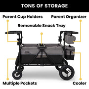 Delta Children Jeep Wrangler Deluxe 4 Seater Wagon Stroller, Convertible Seats, Removable Canopy, Adjustable Handles, Puncture-Proof Tires, Fold-Flat Design, Gray, 60008-2363
