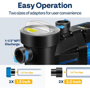 SPECSTAR 1.5 HP Swimming Pool Pump, 6360 GPH, Energy Efficient with Integrated Programmable Timer, 1.5 & 2.0 Inch PVC Pipe Fittings, Strainer Basket