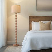 Oneach 62 in Retro Floor Lamp, Vintage Natural Wood Grain, Brown Resin Body, Linen Fabric Shade, Rotary Switch, E26 Bulb Socket, AMZ-F1241AT