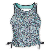 Free Country Women's Full Side Shirring Tankini Top, Aruba Seaside Petals Floral, UPF 50+ Sun Protection, Adjustable Ties, Quick-Drying, SRLSS5180