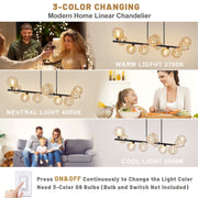 Lzawvm Linear Chandelier, 11-Light Pendant with Amber Swirled Glass Globes, Black Metal Finish, Adjustable Height, 51 Inch, 48719