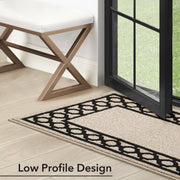 Creative Home Ideas Tufted Runner Rug, Christine Trellis Border, Natural and Black, 26 x 60 in, Low Pile, Non-Slip, Washable