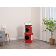 Vibrant Life 3-Level 32.3 in High Dynamic Hideaway Cat Condo with Sisal Scratching Mat, Removable Soft Pads, Teaser Toys, Red