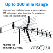 Five Star FSA-5816NK-J-WES 2025 Outdoor HDTV Antenna, 200 Mile Long Range, Multidirectional, 4K 1080p, VHF UHF, Black Silver