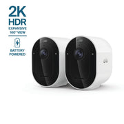 Arlo Pro Outdoor Security Camera 2K HDR, Wireless, Rechargeable Battery, Color Night Vision, 160 Field of View, 2-Cam Pack, White, VMC4270P-100NAS