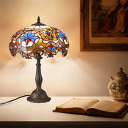 SUNMORY 18.5 in Stained Glass Tiffany Style Table Lamp, Multicolor, LED Bulb Included