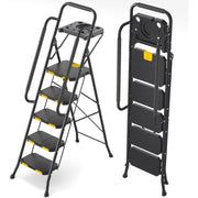 KINGRACK WKUK2223-5D 5 Step Ladder with Tool Platform, Folding Step Stool with Handrails, Sturdy Steel Ladder with Wide Pedal 800 Lbs