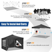 Hoteel HI-000015 10x10 Waterproof Pop up Canopy Tent with 4 Sidewalls, Black