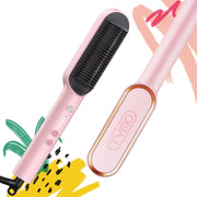YMO HC100R Ring Pink Hair Straightener Brush with Build-In Comb Anti-Scald Pink