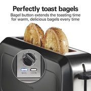 Hamilton Beach 2-Slice Long Slot Toaster, Extra-Wide 10-Inch Slot, Bagel Function, Toast Boost, 7 Shade Settings, Black, 22989