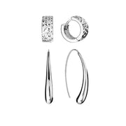 Unbranded BS6738-S 925 Sterling Silver Diamond Cut Huggie Hoop & High Polished Threader Earring Set