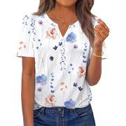 Fantaslook Womens Dressy Casual Blouse, V Neck Henley, Floral Pattern, Short Sleeve, Loose Fit