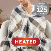 Sunbeam Electric Heated Throw Blanket, Neutral Plaid, Super Soft Microplush, Oversized 60x80, 4 Heat Settings, Model 13691
