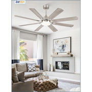 Zardon 62 in Nickel Modern Ceiling Fan with Light, Remote Control, Reversible Quiet DC Motor, 6-Speed, Timer, LED Lighting, Dual-Finish Blades