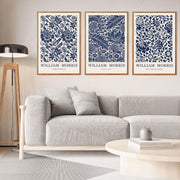 HPNIUB William Morris Framed Wall Art Set of 3, Vintage Blue and White Floral Prints, 16in x 24in