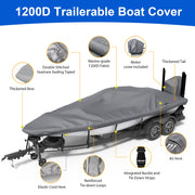 Agricasst 22-24FT Trailerable Boat Cover Set, Heavy-Duty 1200D Waterproof Tarp with Motor Cover, 15 Adjustable Straps, Gray