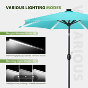 Scafild 7.5FT Meteor Shower Lights Patio Umbrella, Outdoor Table Umbrella with 108 LED Solar Lights, Peacock Blue - Polyester