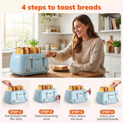 NICWIN WT340 4 Slice Toaster, Extra Wide Slots Bread Toaster, Blue