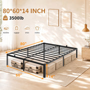 Fowroa Queen Bed Frame, 14 Inch High Profile Metal Platform, Heavy Duty, Black, Underbed Storage