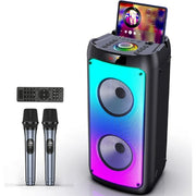 JYX Singing Machine with 2 Wireless Microphones Portable Bluetooth Karaoke with RGB Colorful Light