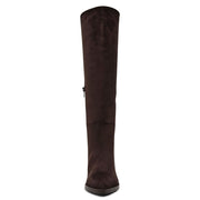 DV Dolce Vita Bardonny Women's Knee-High Block Heel Dress Boots, Dark Brown Faux Suede, Pointed Toe, Zip-Up Closure, 3.5-Inch Heel BARDONNY-248