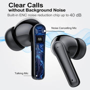 Cascho Wireless Ear Buds, Bluetooth 5.3, 48H Playtime, IPX7 Waterproof, In-Ear Stereo Headphones with Mic, LED Display, Black