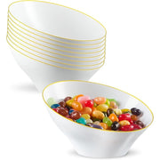 Plasticpro Angled White Plastic Serving Bowls with Gold Rim, Disposable Small Bowls, Pack of 8