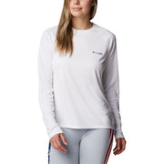 Columbia Tidal Tee PFG Fish Flag Long-Sleeve Shirt for Ladies - White/Bluestone Gradient - XL
