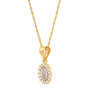 Brilliance Fine Jewelry TRS019032PPCZ14 Childrens 10K Yellow & Rose Gold w/Rhodium Oval Guadalupe Pendant & 14