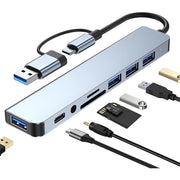 Duomigo 8-in-1 USB-C Hub Splitter with 4 USB 3.0 Ports, USB-C Jack, TF/SD Card Reader, 3.5mm Audio Output, Aluminum Design, YYT007