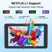 YQSavior Android 15 Tablet, 7 Inch IPS HD Touch Screen, 8GB RAM, 32GB Storage, Quad-Core 1.5GHz Processor, 5MP Rear Camera, Wi-Fi, Bluetooth, GPS, FM Radio, Black, Q2S Pro