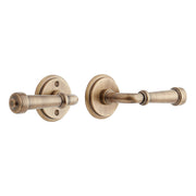 MNG 506 Solid Brass Privacy Interior Door Set w/ Sculpted Round Lever Handle - Left Hand - No Backset - Antique Brass