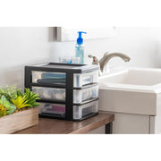 Li Zhe Fine Goods Store 2 Pack 3 Drawer Desktop Organizer, Black Plastic Stackable Storage Box for Office Supplies, Stationery, Makeup, Crafts