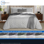 Mainstays Check 5-Piece Soft Silver Comforter Set, Full/Queen, Polyester Microfiber, All-Season, Includes Comforter, 2 Shams, Decorative Pillow, Fringe Throw