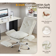 Bestier Big and Tall Executive Office Chair, Beige Velvet, Adjustable Flip-up Arms, Reclining High Back with Footrest and Side Pockets, 300 lbs Capacity, USUSWMTCZSZ-H200671A-WHTSBT