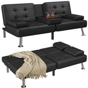 Homall Futon Sofa Bed Faux Leather Couch Modern Convertible Folding Recliner with 2 Cup Holders, Black