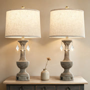 JUJUYUYOP Three-Level Dimmable Table Lamps Set of 2 with USB Port, 25 in, Gray Resin Base with Linen Shade, LM8901