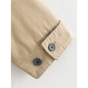 ScarletteEmmy Mid-Length Oversized Canvas Jacket for Women, Khaki, Contrast Corduroy Collar, Loose Fit Utility Coat, Lightweight Casual Outerwear