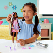 Mattel Barbie Fun & Fancy Fashion Doll, Brunette with 8.5-Inch Extra-Long Hair, 2 Outfits, 10 Styling Accessories