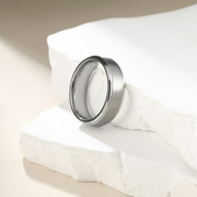 King Will Basic 8mm Silver Tungsten Carbide Wedding Ring, Matte Brushed Finish, Polished Step Edge, Comfort Fit, Size 10