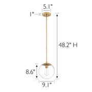 Design House Gracelyn 1-Light Pendant Light, Satin Gold Finish, Clear Seedy Glass Globe Shade, Dimmable, Adjustable Height, 9.06 in x 48.23 in, 588509-SG